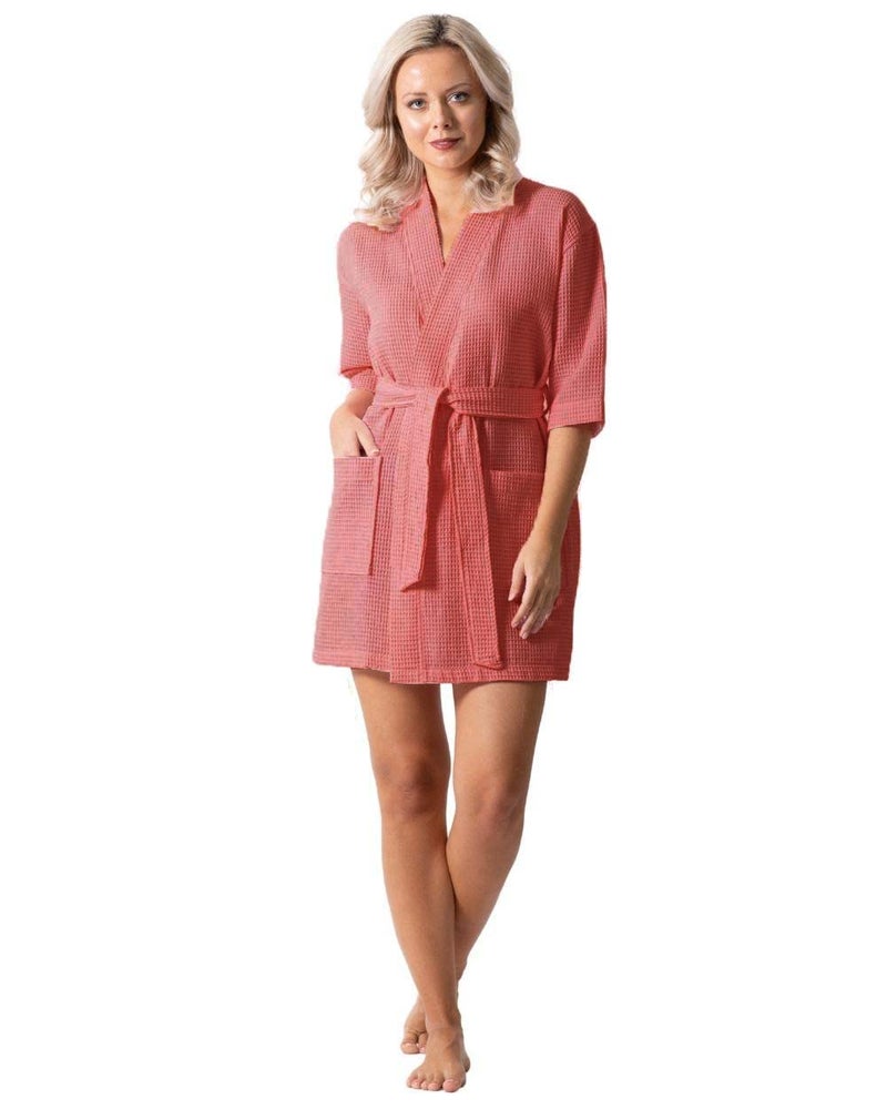 Turkish Linen Lightweight Waffle Knit Bath, Spa & Bridesmaids Kimono Short Robes for Women - Quick Dry & Soft - Image 3
